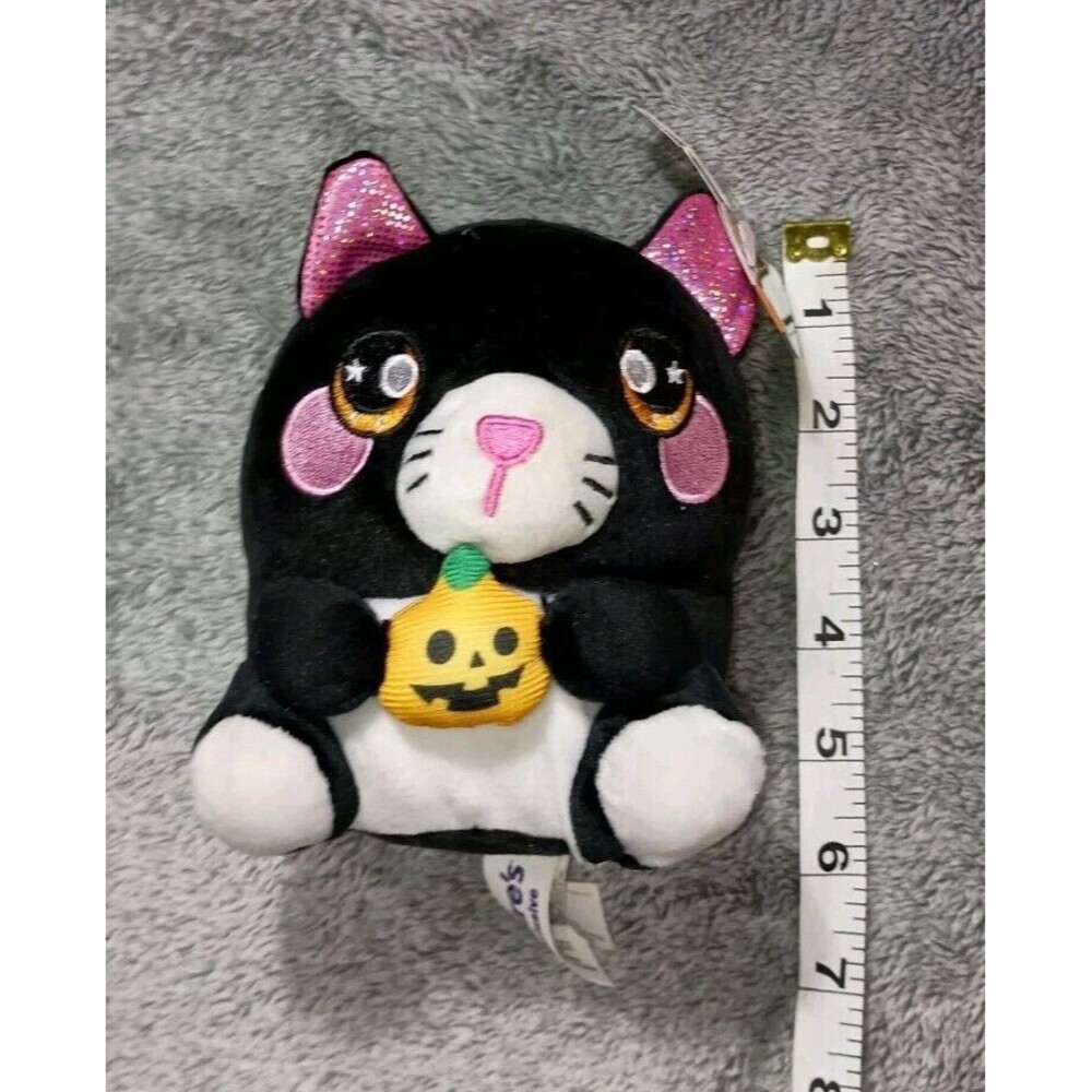 NEW Squeezamals PLUMPS Black Cat With Pumpkin Soft Toy Squishy Halloween Claires